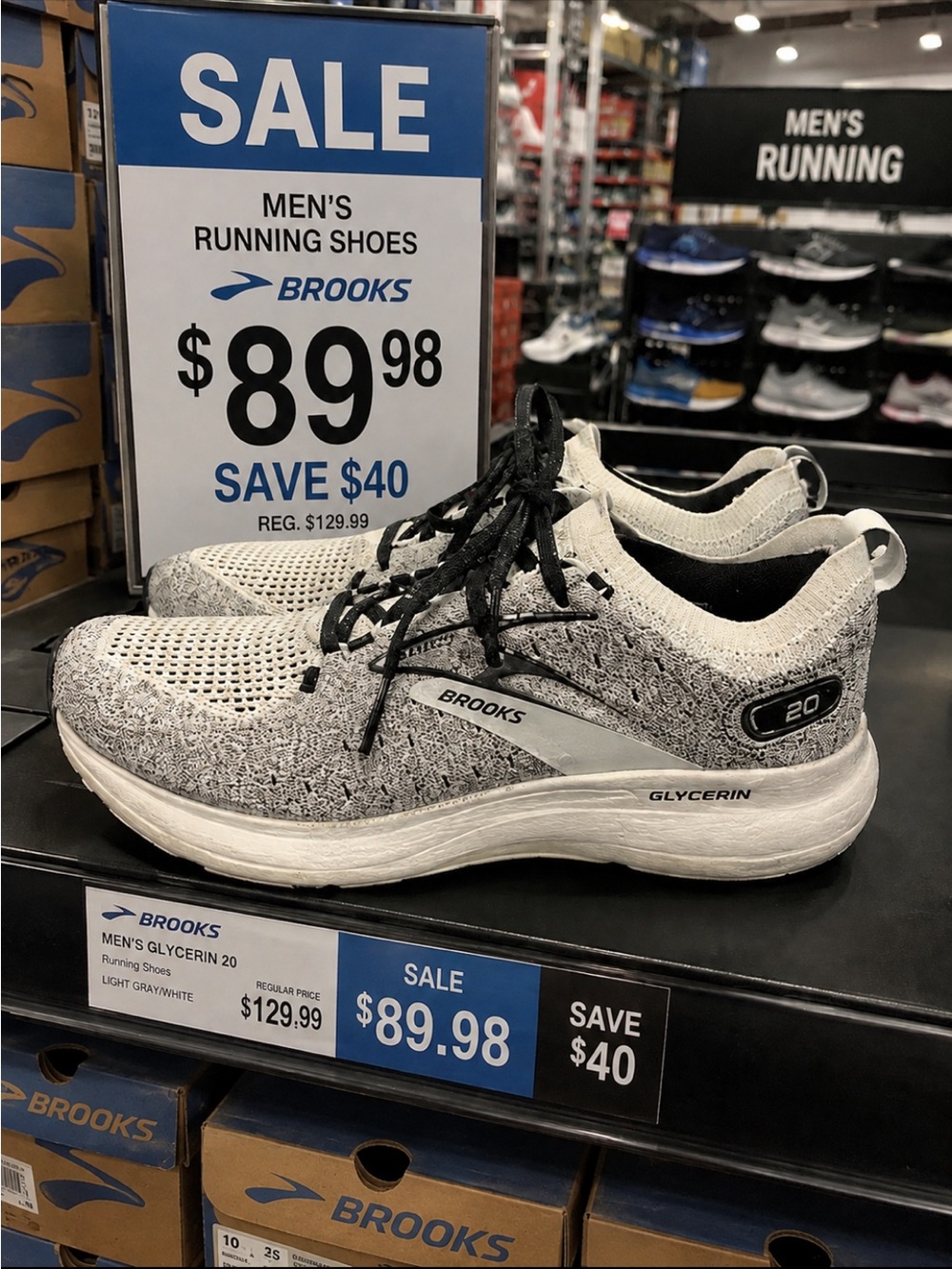 Brooks Glycerin StealthFit 20  running shoes in white & gray Men’s